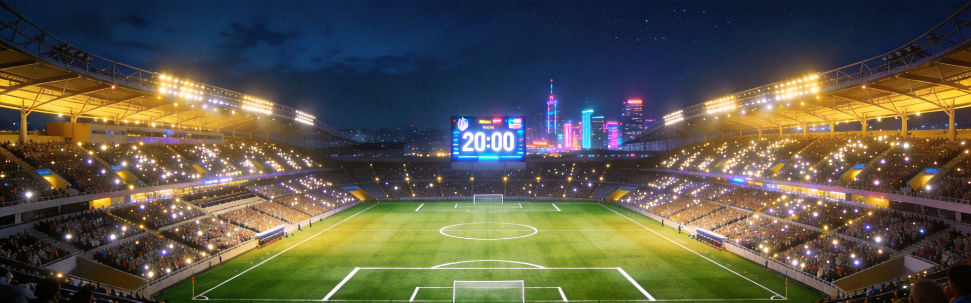 足球比赛体育场全景夜景